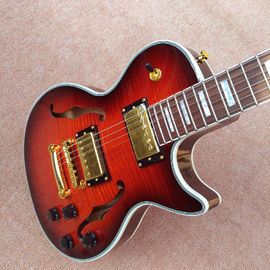 High quality custom LP Semi Hollow body Electric Guitar with F holes, Flame Maple Top &amp; Back LP Electric guitar supplier