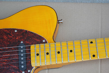 Custom Wholesale Yellow Body Electric Guitar with Red Tortoise Pickguard,Yellow Maple Fretrboard supplier