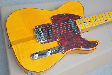 Custom Wholesale Yellow Body Electric Guitar with Red Tortoise Pickguard,Yellow Maple Fretrboard supplier