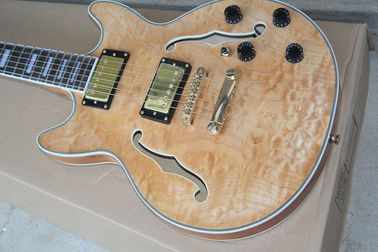 Burly Wood Semi-hollow Electric Guitar,Flame Maple Body,Gold hardwares supplier