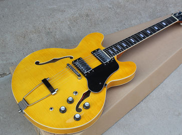 Custom Yellow Semi-hollow Body Electric Guitar with Flame Maple Veneer,Rosewood Fretboard supplier