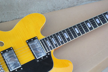 Custom Yellow Semi-hollow Body Electric Guitar with Flame Maple Veneer,Rosewood Fretboard supplier