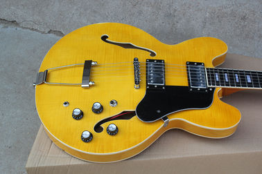 Custom Yellow Semi-hollow Body Electric Guitar with Flame Maple Veneer,Rosewood Fretboard supplier