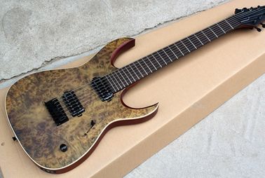 Custom Brown 7-String Alder Electric Guitar with Burl Veneer,24 Frets,2 Open Pickups,White Binding supplier