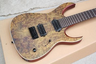 Custom Brown 7-String Alder Electric Guitar with Burl Veneer,24 Frets,2 Open Pickups,White Binding supplier