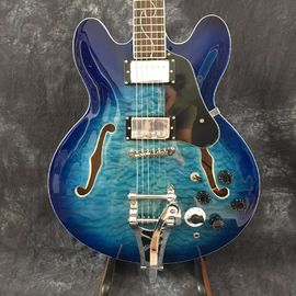 Semi hollow shell Archtop guitar Quilted maple trans-Blue with Bigsby supplier