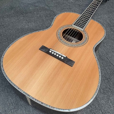 Solid Cedar Top OOO Body Ebony Fingerboard Classic Folk Acoustic Guitar with 43mm Nut Width Abalone Binding Slotted Headstock supplier