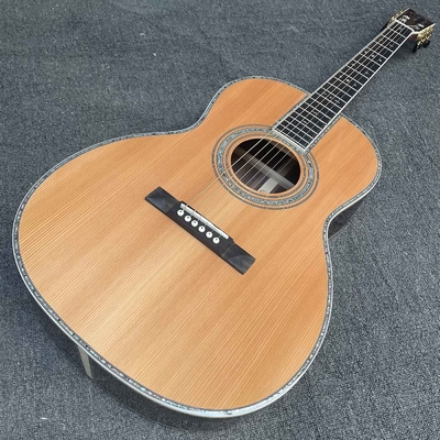 Solid Cedar Top OOO Body Ebony Fingerboard Classic Folk Acoustic Guitar with 43mm Nut Width Abalone Binding Slotted Headstock supplier