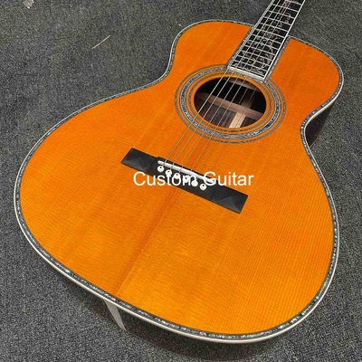 39" Solid Rosewood Back Side Acoustic Guitar Ebony Fretboard Abalone Inlays in Yellow Painting supplier