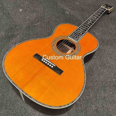 39" Solid Rosewood Back Side Acoustic Guitar Ebony Fretboard Abalone Inlays in Yellow Painting supplier
