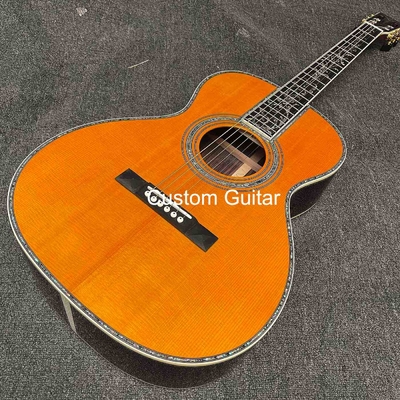 39" Solid Rosewood Back Side Acoustic Guitar Ebony Fretboard Abalone Inlays in Yellow Painting supplier