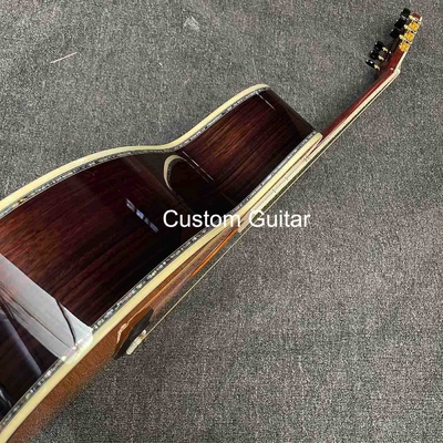 39" Solid Rosewood Back Side Acoustic Guitar Ebony Fretboard Abalone Inlays in Yellow Painting supplier