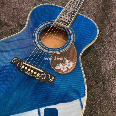 Custom Martin Style OM Body Water Ripple SOLID Flamed Maple Back Side Acoustic Guitar, Accept Guitar OEM supplier