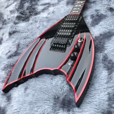 Custom black Bat 6-strings tremolo bridge electric guitar mahogany body black hardware supplier