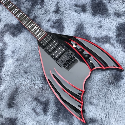 Custom black Bat 6-strings tremolo bridge electric guitar mahogany body black hardware supplier