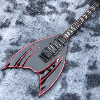 Custom black Bat 6-strings tremolo bridge electric guitar mahogany body black hardware supplier