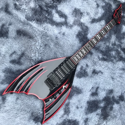 Custom black Bat 6-strings tremolo bridge electric guitar mahogany body black hardware supplier