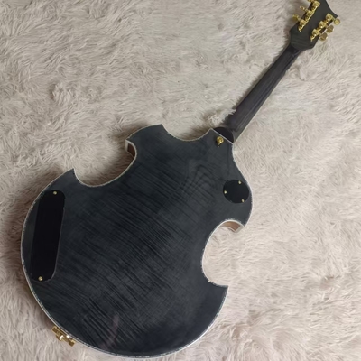 Custom f hole hollow body irregular body Gretsch style electric guitar with bigs bys trem in transparent black, accept guitar and bass OEM supplier