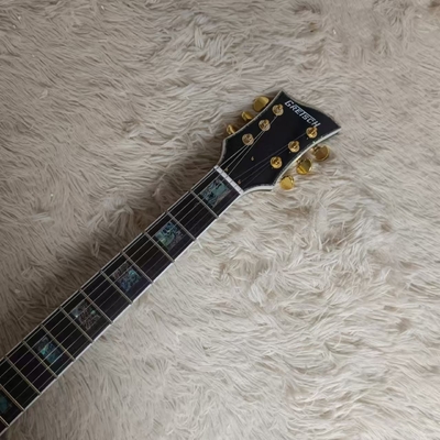Custom f hole hollow body irregular body Gretsch style electric guitar with bigs bys trem in transparent black, accept guitar and bass OEM supplier
