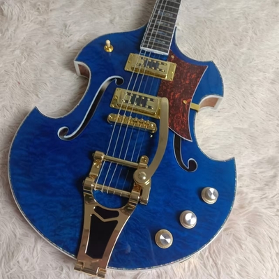 Custom f hole hollow body irregular body Gretsch electric guitar with bigs bys trem in blue color, accept guitar and bass OEM supplier