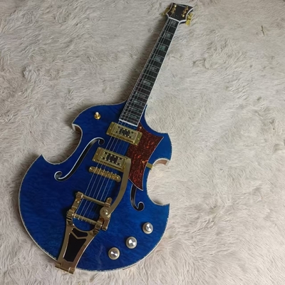 Custom f hole hollow body irregular body Gretsch electric guitar with bigs bys trem in blue color, accept guitar and bass OEM supplier