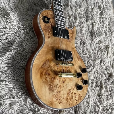 Custom Gibson Style Les Paul LP Electric Guitar Nature Burl Maple Top Mahogany Body Gold Hardware supplier
