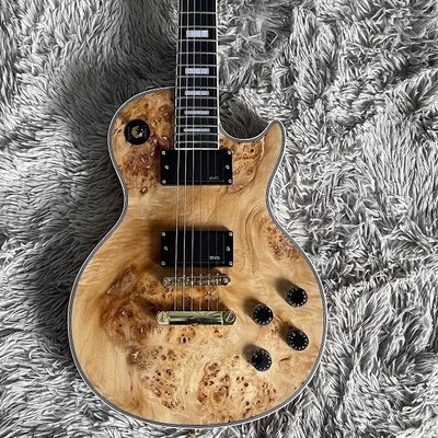 Custom Gibson Style Les Paul LP Electric Guitar Nature Burl Maple Top Mahogany Body Gold Hardware supplier