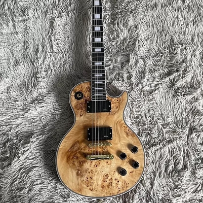 Custom Gibson Style Les Paul LP Electric Guitar Nature Burl Maple Top Mahogany Body Gold Hardware supplier