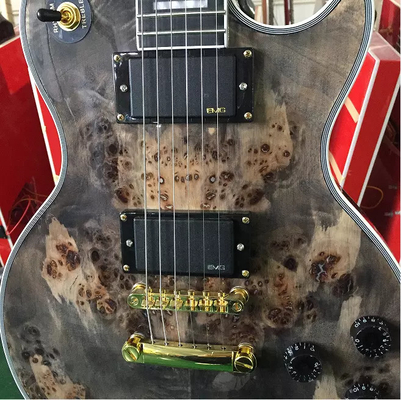 Custom GB Style Les Paul LP Electric Guitar Gray Burl Maple Top Gold Hardware supplier