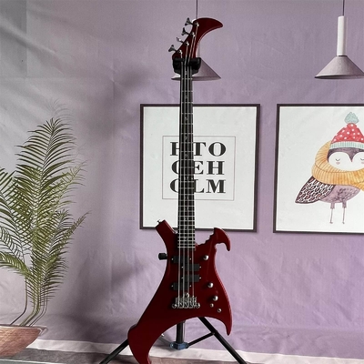 Custom 4 Strings Irregular Special Body Shape Electric Bass Guitar in Metallic Red ​Color Solid Body Maple Neck supplier