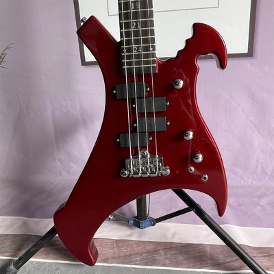 Custom 4 Strings Irregular Special Body Shape Electric Bass Guitar in Metallic Red ​Color Solid Body Maple Neck supplier
