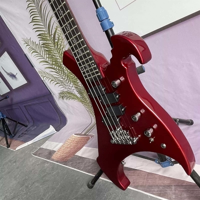 Custom 4 Strings Irregular Special Body Shape Electric Bass Guitar in Metallic Red ​Color Solid Body Maple Neck supplier