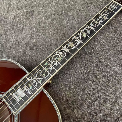 Custom D Body Life Tree Inlay Sunburst Acoustic Electric Guitar, Customized logo, Ebony Fingerboard, Martin style D45 acoustic guitar supplier