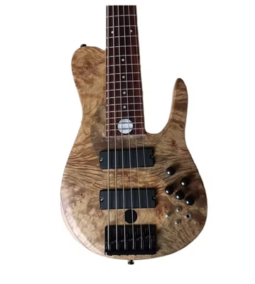 Custom 6 Strings Natural Ash Burl Spalted Maple Top Neck Through Body Electric Bass Guitar Black Imported Hardware​, Accept Bass OEM supplier