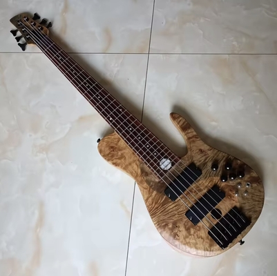 Custom 6 Strings Natural Ash Burl Spalted Maple Top Neck Through Body Electric Bass Guitar Black Imported Hardware​, Accept Bass OEM supplier