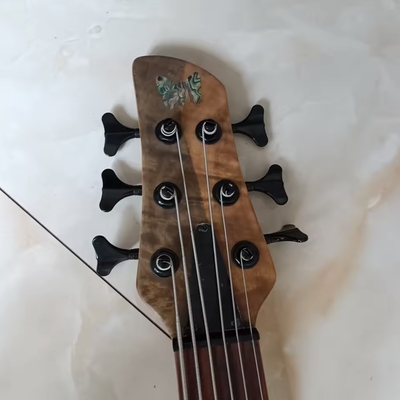 Custom 6 Strings Natural Ash Burl Spalted Maple Top Neck Through Body Electric Bass Guitar Black Imported Hardware​, Accept Bass OEM supplier