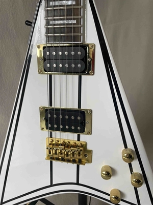 White V Shape Electric Guitar Solid Body HH Pickup Gold Hardware supplier