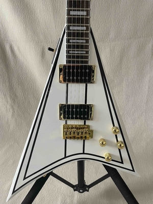 White V Shape Electric Guitar Solid Body HH Pickup Gold Hardware supplier