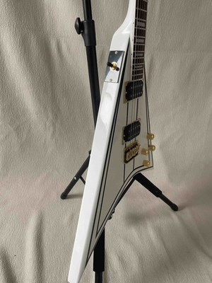 White V Shape Electric Guitar Solid Body HH Pickup Gold Hardware supplier