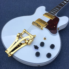 High quality hollow body jazz electric guitar,The White Guitar, the real abalone mother inlaid with the finger plate supplier