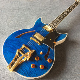 High quality Jazz Electric Guitar with Bigsby, Ebony Fingerboard, Guitar Quilted Maple Trans-Blue burst color supplier