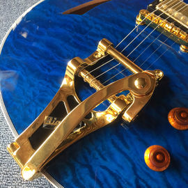 High quality Jazz Electric Guitar with Bigsby, Ebony Fingerboard, Guitar Quilted Maple Trans-Blue burst color supplier