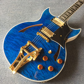 High quality Jazz Electric Guitar with Bigsby, Ebony Fingerboard, Guitar Quilted Maple Trans-Blue burst color supplier