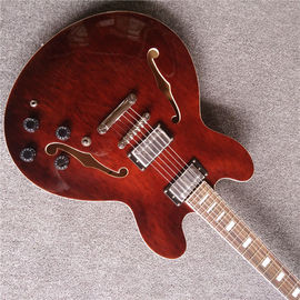 Hot sales hollow body electric guitar with wine color and silvery spare parts supplier