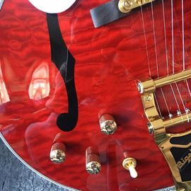 Grand Transparent red, gold tremolo. Free delivery, picture real shooting 333 jazz old electric guitar quilted maple top supplier