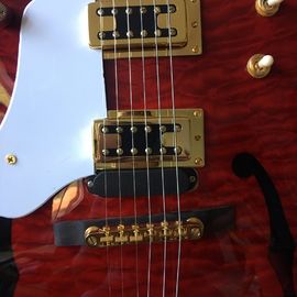 Grand Transparent red, gold tremolo. Free delivery, picture real shooting 333 jazz old electric guitar quilted maple top supplier
