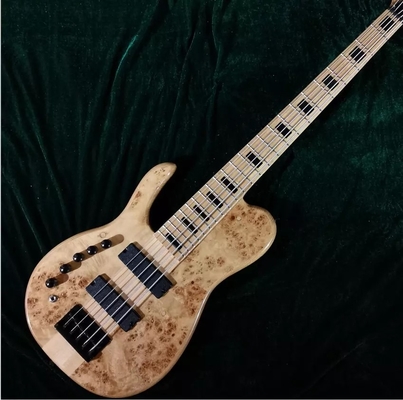 Custom Natural Burl Color One Piece Neck Through 5-Strings Left Handed Electric Bass Guitar supplier