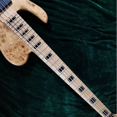 Custom Natural Burl Color One Piece Neck Through 5-Strings Left Handed Electric Bass Guitar supplier