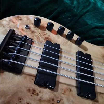 Custom Natural Burl Color One Piece Neck Through 5-Strings Left Handed Electric Bass Guitar supplier