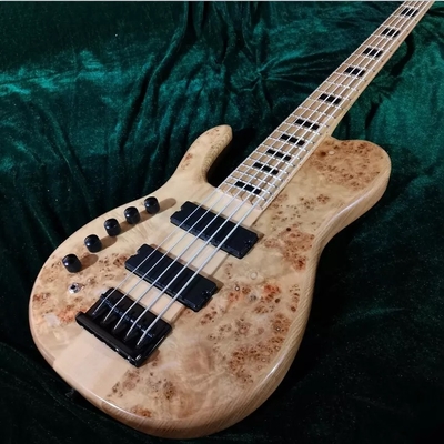 Custom Natural Burl Color One Piece Neck Through 5-Strings Left Handed Electric Bass Guitar supplier